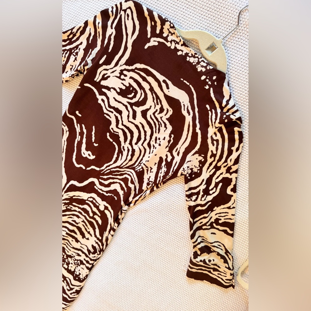 DVF DIANE VON FURSTENBURG 100% Silk Brown & Cream Wrap Midi Dress - Picture 8 of 12
